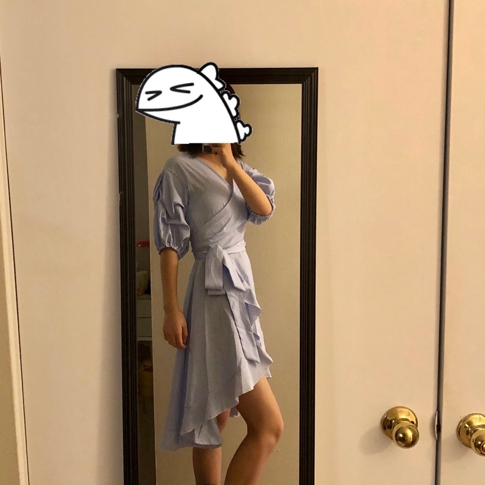 Blue strip high low midi dress